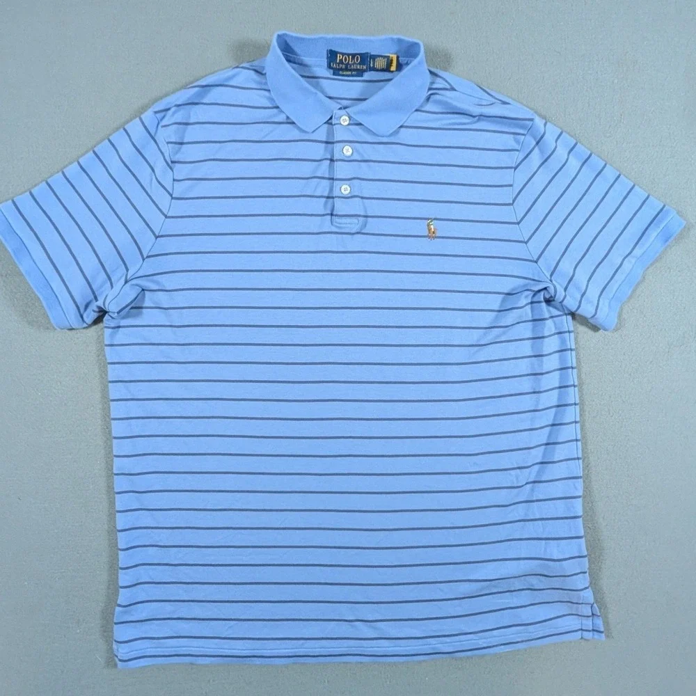 Polo Ralph Lauren Polo Shirt Mens Size Large Striped Classic Fit Flesh Pony